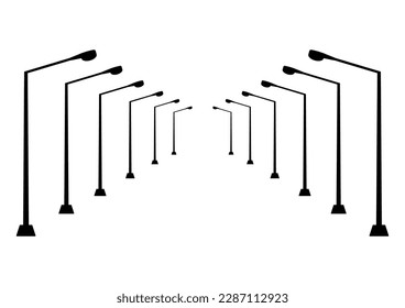 Public Street Light Pole Silhouette. Vector Illustration Isolated on White Background.