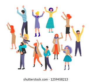 Public Street Protest concept. Group of people walking in a mass march formation on the demonstration. Vector illustration eps 10