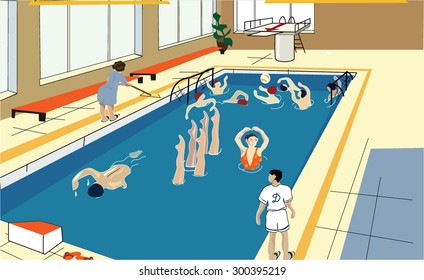 Public swim pool, water sports clubs and teams. Vector