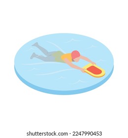 Public swimming pool isometric composition with isolated human character on blank background vector illustration