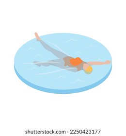 Public swimming pool isometric composition with isolated human character on blank background vector illustration