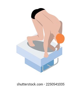 Public swimming pool isometric composition with isolated human character on blank background vector illustration