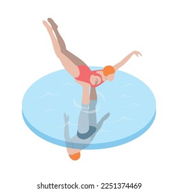 Public swimming pool isometric composition with isolated human character on blank background vector illustration