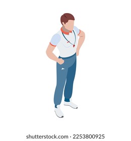 Public swimming pool isometric composition with isolated human character on blank background vector illustration