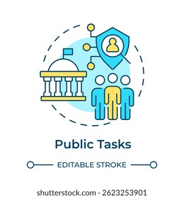 Public tasks multi color concept icon. Official institutions checking personal data. Legal base from GDPR. Round shape line illustration. Abstract idea. Graphic design. Easy to use in article