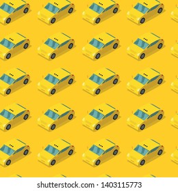 Public taxi car seamless pattern. Cab on yellow background. Taxicab service concept. Vector illustration.