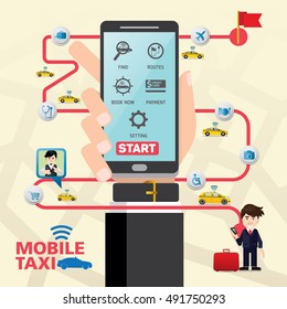 Public taxi service application. Mobile Taxi business service icons template. Can be used for workflow layout, banner, diagram, number options, web design, timeline, infographics.Vector illustration.