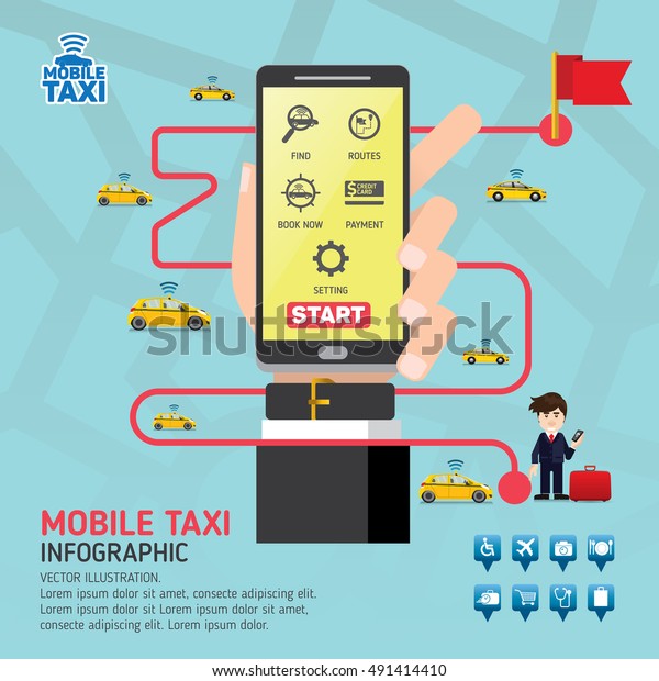 Public taxi service application. Mobile\
Taxi business service icons template. Can be used for workflow\
layout, banner, diagram, number options, web design, timeline,\
infographics.Vector\
illustration.