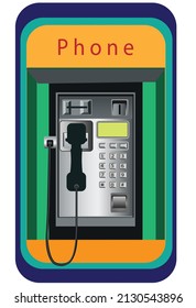 Public Telephone With Magnetic Card Technology In 90s. Phone Vintage Illustration Vector