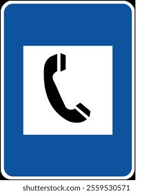 Public Telephone Sign Icon - Blue and White Phone Booth Symbol