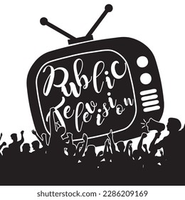 Public Television banner with joyful audience. Vector illustration.