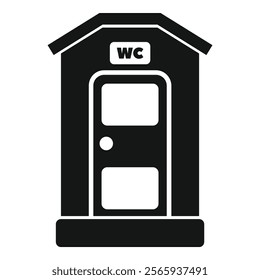 Public toilet building featuring wc sign on top representing a place for sanitary needs