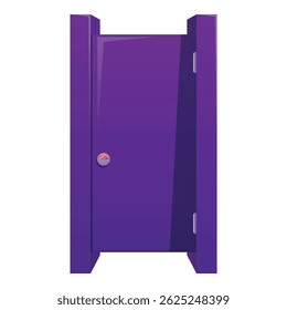 Public toilet cabin icon showing restroom availability with its purple door closed and the engaged sign lit in red