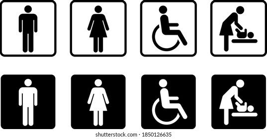 Public toilet icon set (male and Female, Physically handicapped, baby seat)