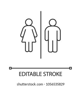 Public Toilet Information Sign Linear Icon. Thin Line Illustration. Restroom. Male And Female WC. Contour Symbol. Vector Isolated Drawing. Editable Stroke