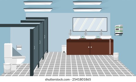 Public toilet interior design modern restroom vector illustration