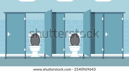 Public toilet interior  in flat style. Empty sanitary room. Vector stock