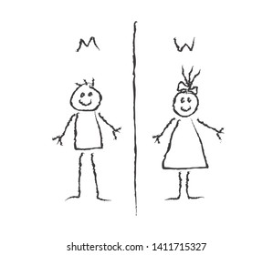 Public toilet. Linear silhouette of a man and a woman on a white background. Vector illustration.