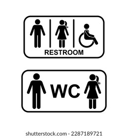 Public toilet man woman people with disability WC direction. Restroom sign stick figure frame icon vector pictogram