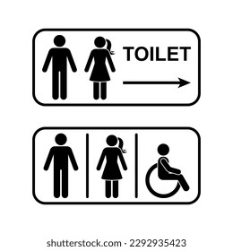 Public toilet man woman people with disability arrow direction. Restroom sign stick figure icon vector frame pictogram