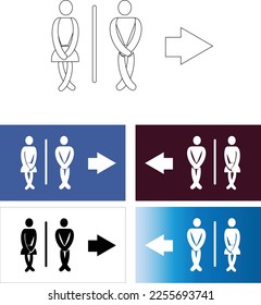 public toilet sign board with white woman and man figure and arrow illustration. public toilet or wc sign board isolated on white and alternatives. wc funny pictogram sign, illustration vector