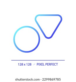 Public toilets pixel perfect gradient linear vector icon. Circle and triangle door marks. Mem and women restroom. Thin line color symbol. Modern style pictogram. Vector isolated outline drawing