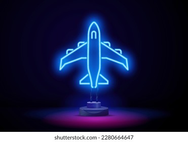 Public Transport Airplane neon light sign vector. Glowing bright icon transparent symbol illustration