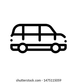 Public Transport Automobile Vector Thin Line Icon. Automobile Family Car, Urban Passenger Transport Linear Pictogram. City Transportation Passage Service Contour Monochrome Illustration