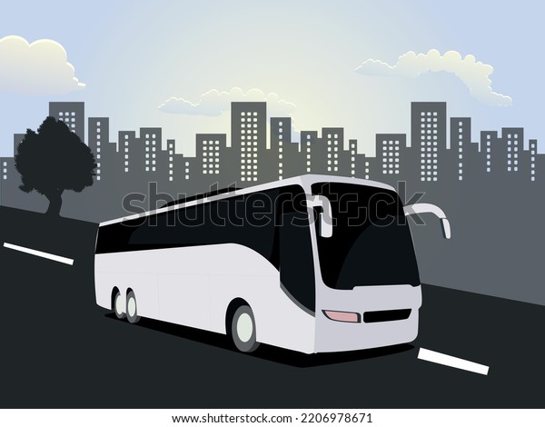 Public\
transport bus in the cityscape\
illustration.