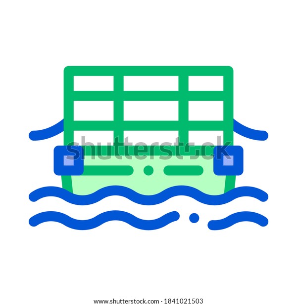 Public Transport Cable Ferry Vector Thin\
Line Icon. Sea River Ship Cable Ferry, Urban Passenger Transport\
Linear Pictogram. City Transportation Passage Service Contour\
Illustration