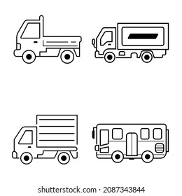 public transport car pick up, school bus, box, icons set vector isolated