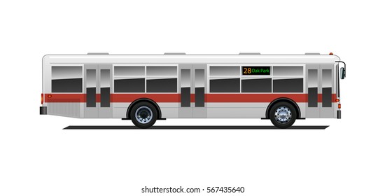 Public transport. City bus isolated on white background. Vector bus. White city bus with a red stripe.