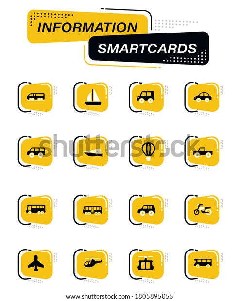Public transport color vector icons on\
information smart cards for user interface\
design