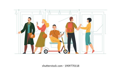 Public transport concept composition with characters of city bus passengers flat isolated vector illustration