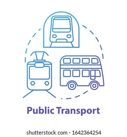 Public transport concept icon. Affordable travel means, budget tourism idea thin line illustration. Urban transportation. Subway train, bus and tram vector isolated outline RGB color drawing