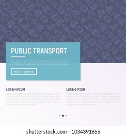 Public transport concept with thin line icons: train, bus, taxi, ship, ferry, trolleybus, tram, car sharing. Front and side view. Modern vector illustration for banner, web page, print media.