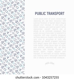 Public transport concept with thin line icons: train, bus, taxi, ship, ferry, trolleybus, tram, car sharing. Front and side view. Modern vector illustration for banner, web page, print media.