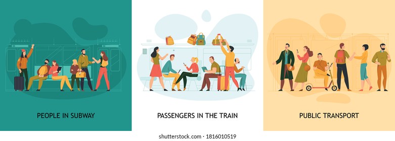 Public transport design concept with train and subway symbols flat isolated vector illustration