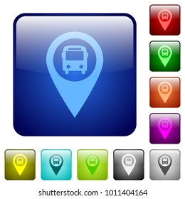 Public transport GPS map location icons in rounded square color glossy button set