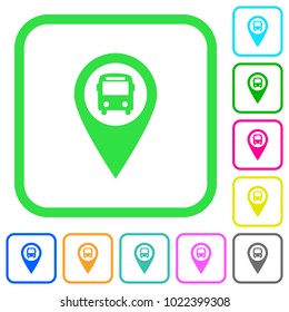 Public transport GPS map location vivid colored flat icons in curved borders on white background