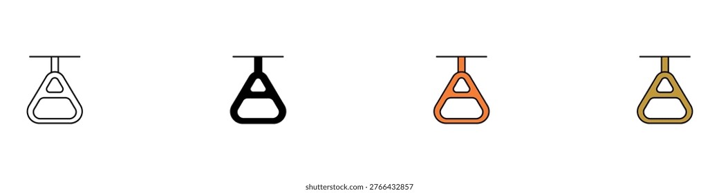 Public transport handle icon set for bus and train passenger safety. Minimalist collection of subway hanging hand grip and commuter support symbols. Vector Illustration
