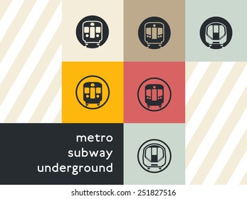 Public transport icon set: flat vector silhouettes of passenger rapid transit vehicles of classic, modern ages and in between. Unified style. For maps, infographics, and city-oriented apps.
