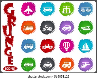 Public transport icon set for web sites and user interface in grunge style