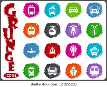 Public transport icon set for web sites and user interface in grunge style