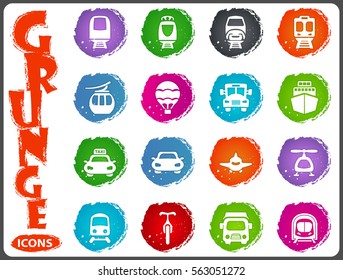 Public transport icon set for web sites and user interface in grunge style