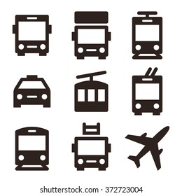 Public transport icons - bus, truck, streetcar, taxi, ropeway, trolley bus, train, fire truck and plane