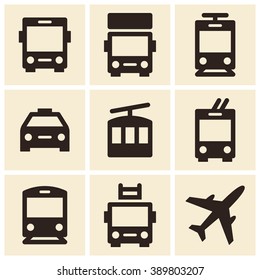 Public transport icons - bus, truck, streetcar, taxi, ropeway, trolley bus, train, fire truck and plane