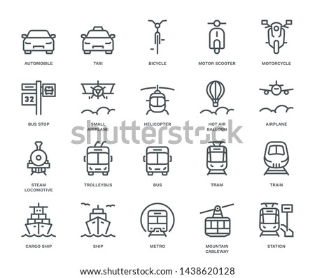 Public Transport Icons, oncoming/front view,  Monoline concept
The icons were created on a 48x48 pixel aligned, perfect grid providing a clean and crisp appearance. Adjustable stroke weight. 