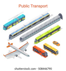 Public transport infographic. Plane. Bus. Trolleybus. Electric train. Statistics of usage. System concept. Vector