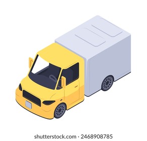 Public transport isometric icon. Cargo delivery truck for shipping, logistics and distribution. Automobile, car or vehicle for freight. Cartoon 3D vector illustration isolated on white background